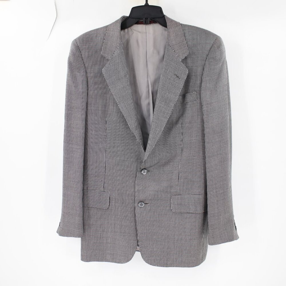 Bijan sport coat mens 38R micro tooth two button black and white silk wool notch